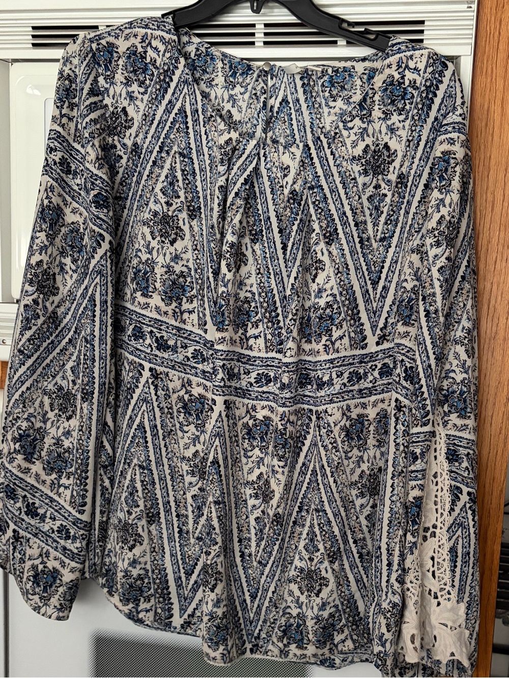 Cato Cream and Blue Floral Peasant Blouse
